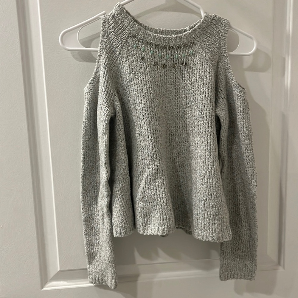 Gray open shoulder beaded kids sweater